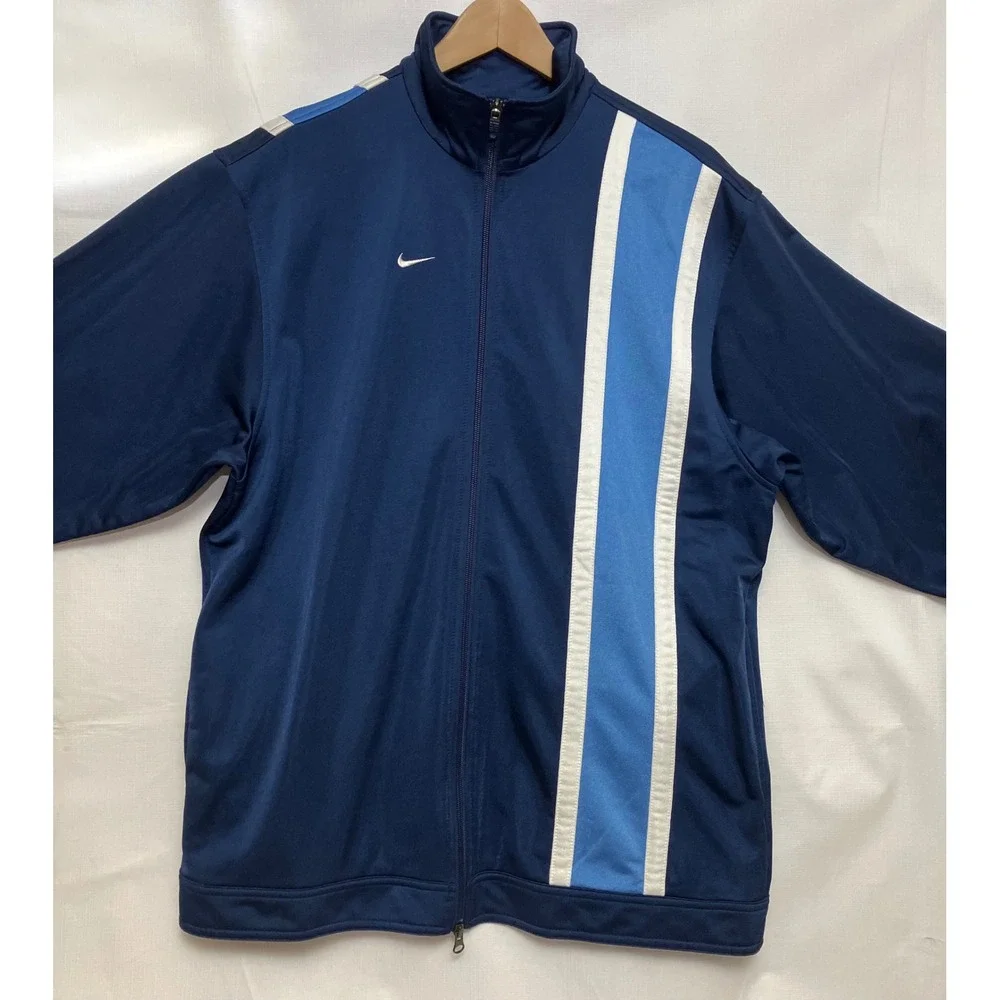 Nike Track Jacket Mens M Navy Blue Excellent Full Zip Stripe Swoosh F1-NKA